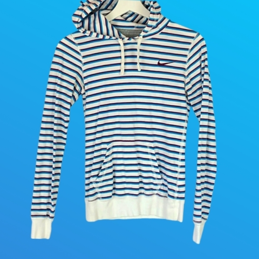 Nike Striped Hoodie Top, White Blue Burgundy, Kids XS